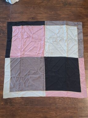 The Limited Silk  Patchwork Throw in Pink, Black, Cream and Taupe Scarf Vintage